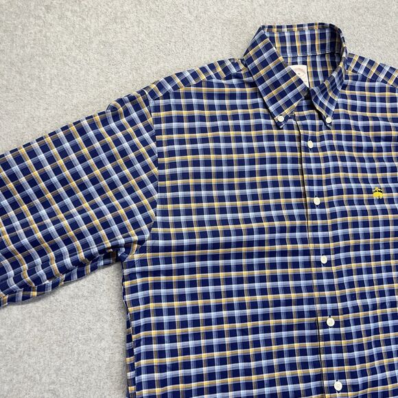Brooks Brothers 346 Plaid Button-Down Shirt Men’s Medium Blue Yellow Long Sleeve - Picture 7 of 14